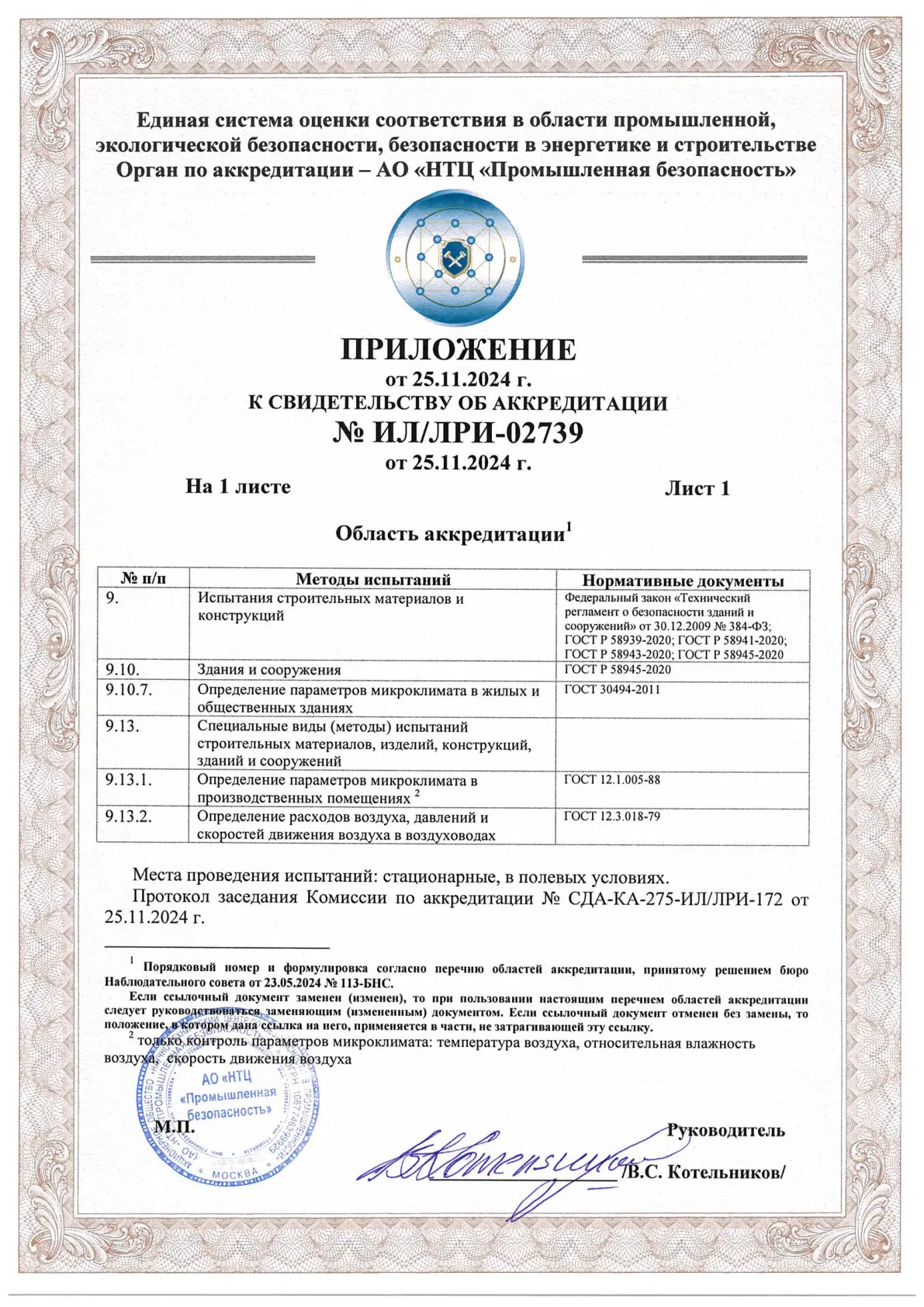 Свидетельство об аккредитации